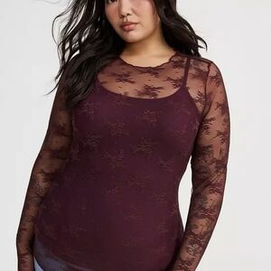 Torrid 3x Sheer Lace Long Sleeve Top